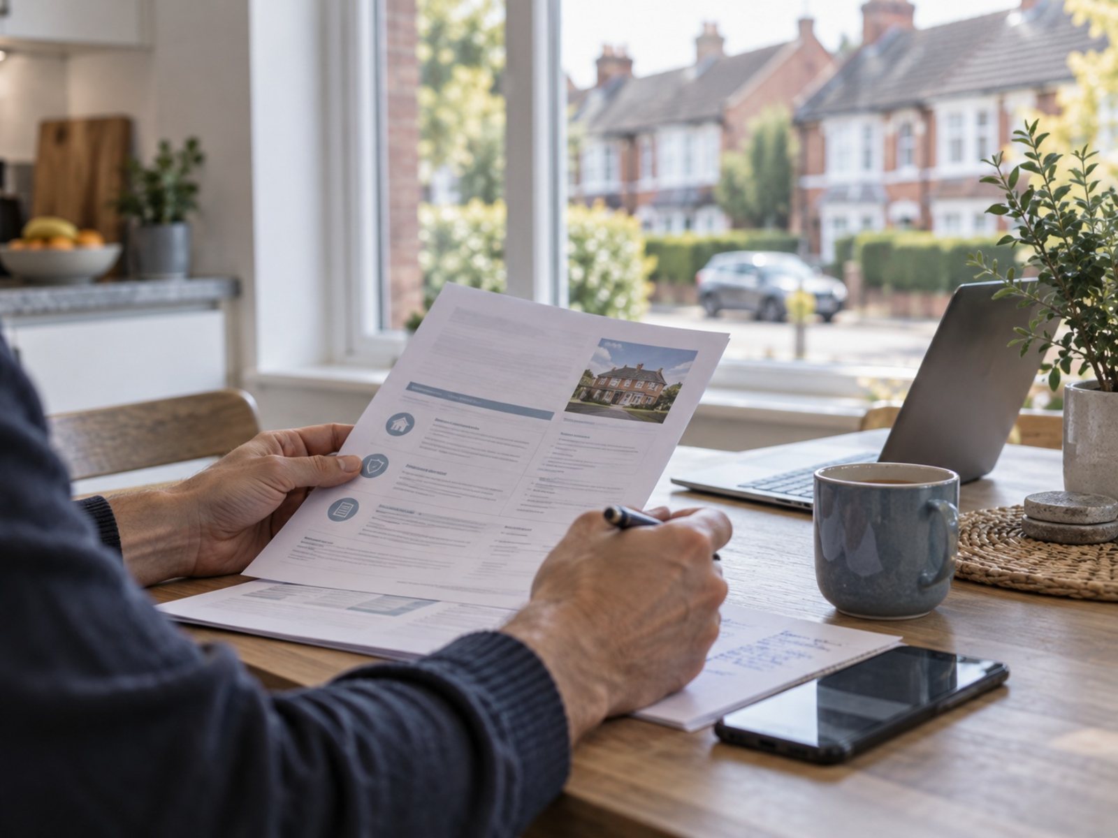 Homeowner reviewing a quote at the kitchen table