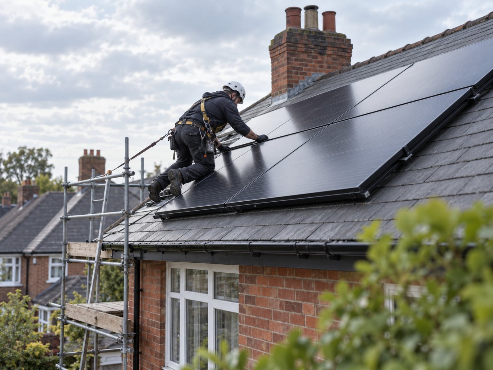 Solar panels being installed on a UK roof