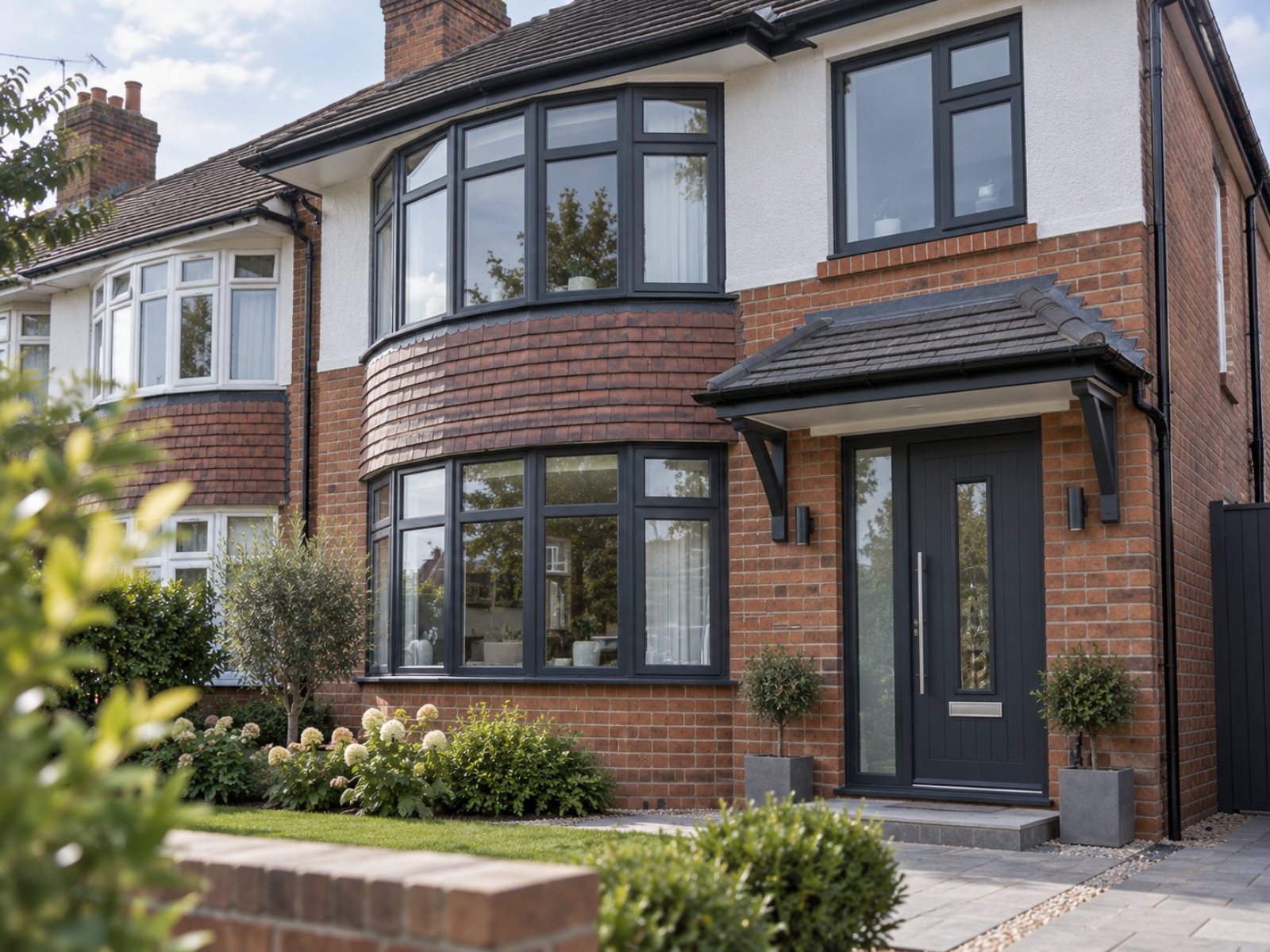 New anthracite double-glazed windows and composite front door on a semi-detached house